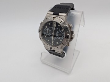 【1円スタート】 BVLGARI SCB38S ブルガリ ディアゴノ スクーバ AT 自動巻き 黒文字盤 クロノグラフ 200M メンズ腕時計 ※稼働品