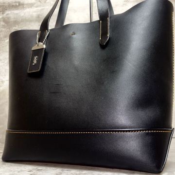現行近《極美品/大容量》 COACH コーチ メンズ トートバッグ A4 肩掛け ショルダー ビジネス 自立 紳士 オールレザー ブラック 黒