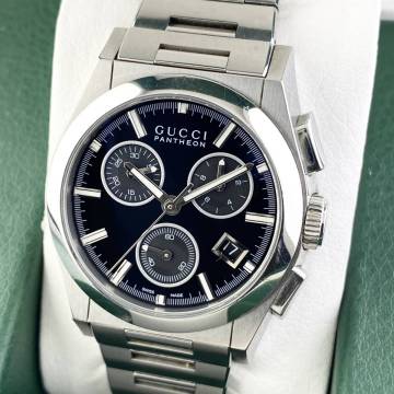 【1円〜】GUCCI グッチ 腕時計 メンズ 115.4 クロノグラフ PANTHEON パンテオン ブラック文字盤 ラウンドフェイス デイト 可動品
