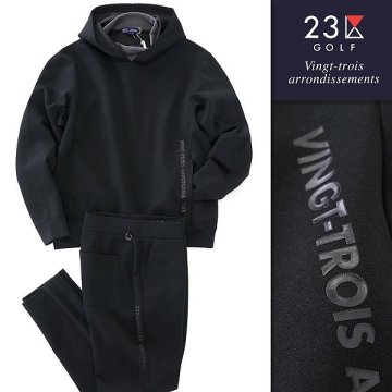 新品 3.5万 23区ゴルフ ストレッチ パンツ パーカー セットアップ M 黒 【J40805】 メンズ プルオーバー ジャージー フーディー ブラック