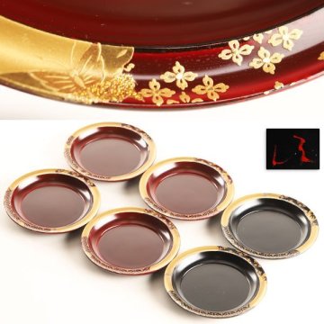 【流】能登輪島塗 箱瀬淳一 蒔絵小皿六客 共箱 HE199