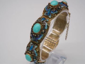 【184】銀線細工 銀七宝 フィリグリー SILVER シルバー 蝶 ブレスレット 長さ約17.5cm 約41g アクセサリー TIA