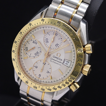 1円 保付 稼働 オメガ スピードマスター・デイト クロノグラフ 3313-30 アイボリー文字盤 3.2OH済 AT自動巻 メンズ腕時計 0052030 2RKT MST