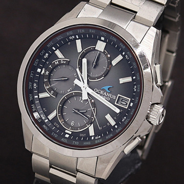 1円 保/箱付 稼働 美品 カシオ オシアナス OCW-T2600 電波ソーラー グレー文字盤 クロノグラフ チタン メンズ腕時計 1565100 2JWY TAM