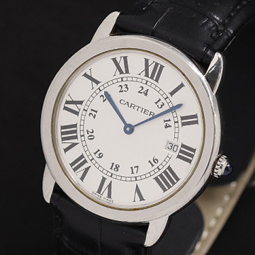 1円 稼働 保付 カルティエ ロンドソロ ドゥ カルティエ W6700255 QZ シルバー文字盤 メンズ腕時計 0493020 2BGT KMT