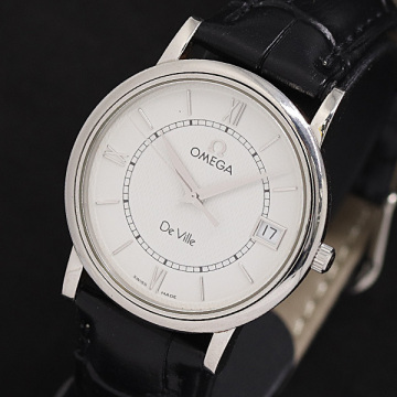 1円 稼働 良品 オメガ デビル プレステージ 7824.21 56681103 QZ ホワイト文字盤 メンズ腕時計 9178400 2OKT KMT