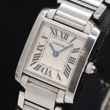 1円 稼働 カルティエ タンクフランセーズSM W51008Q3 2384 417847CD QZ ホワイト文字盤 レディース腕時計 0082720 3ERT MST