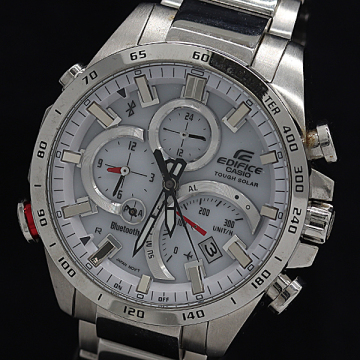 1円 保/箱付 稼働 良品 カシオ エディフィス EQB-501 電波ソーラー ホワイト文字盤 デイト メンズ腕時計 2000000 3NBG TAM