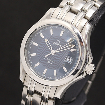 1円 稼働 良品 オメガ シーマスター120ｍ 2581.81 57949066 QZ ブルー文字盤 レディース腕時計 1594500 2DIT KMT