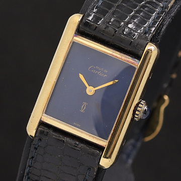 1円 稼働 良品 カルティエ マストタンクSM SV925 手巻き ブルー文字盤 レディース腕時計 0062810 3BKT KMT