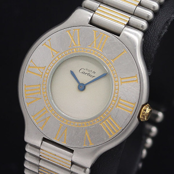 1円 稼働 カルティエ マスト 21 LMサイズ 83090171 901085431 QZ ホワイト文字盤 メンズ腕時計 8870400 3KHT MST