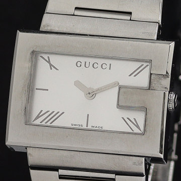1円 稼働 グッチ 100L 0000124 QZ シルバー文字盤 メンズ腕時計 0540100 3ERT KRI