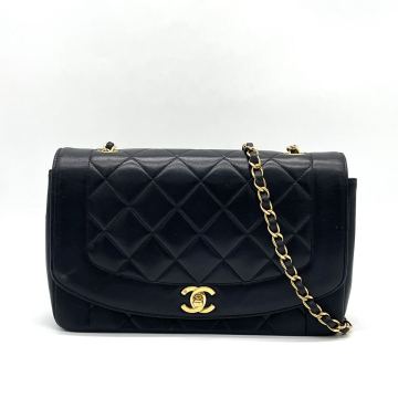 1円 美品 CHANEL マトラッセ ダイアナ ラムスキン ココマーク ショルダーバッグ チェーンショルダー ブラック シリアルあり 3番台