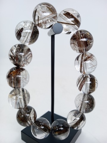 【鑑別書付き】天然ルチルクォーツ ブレスレット 16mm 大玉 ブラックルチル入り 高透明 美品