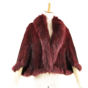 売切り!!★r8fu030811★レアカラー 毛綺麗 cocoa japan フォックストリミング 編み込みミンク ポンチョ