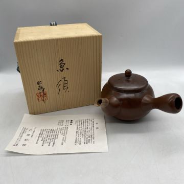 M0312807 昭邨作 もがけ無地急須 木箱 在銘 沢田昭邨 急須 常滑焼 茶器 横手 煎茶道具 工芸品 中古品 現状品