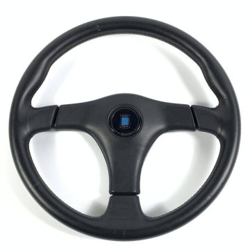 NARDI ナルディ ステアリング ハンドル ブラックレザー 3本スポーク 370mm ホーンボタン付 イタリア製 カスタム 旧車○動作未確認品