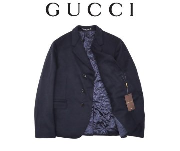 60万新品◆58=3XL◆GUCCIグッチ ミディアム丈コート キルティング裏地 ジャケット 紺ネイビー 1円