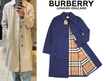 45万新品◆50=L◆BURBERRYバーバリー◆コットンロングトレンチコート『PENNAN』ジャケット 青紺ブルー 1円