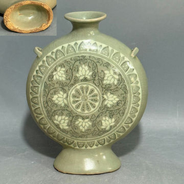 T398朝鮮古美術 朝鮮古陶磁 高麗 李朝 高麗磁 古高麗 李朝 高麗青磁扁瓶 