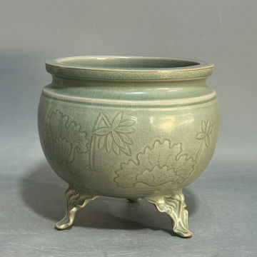 T400朝鮮古美術 朝鮮古陶磁 高麗 李朝 高麗磁 古高麗 李朝 高麗青磁香炉 