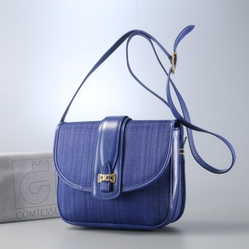 MI8130*ドイツ製 COMTESSE コンテス ホースヘアー ショルダーバッグ ポシェット フラップバッグ 鞄 ブルー