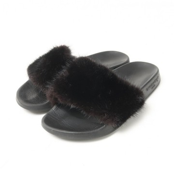 GS8756△イタリア製 GIVENCHY ジバンシィ ミンクファー 毛皮&times;ラバー スライド ファーサンダル スリッパ 靴 ブラック系 23.5cm相当