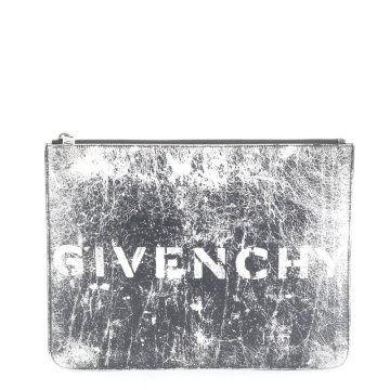 1円■極美品■ジバンシー■ロゴ ダメージ 加工 レザー セカンドバッグ クラッチ ポーチ 通勤 ビジネス ブラック 黒 メンズ ERE DL28-9