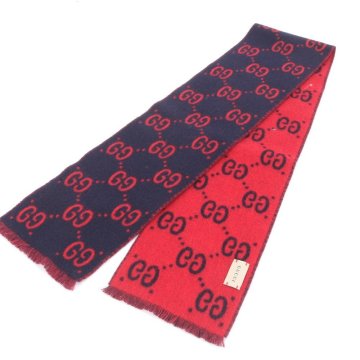 1円■極美品■グッチ■GG柄 ウール マフラー 681888 4K200 ネイビー 紺 ファッション おしゃれ メンズ RRM DJ16-2