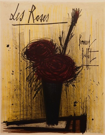 真作保証 ベルナール・ビュッフェ「バラ (Les Roses)」リトグラフ 4号大 版上サイン 1966年 植物図集 限定230部 Bernard Buffet