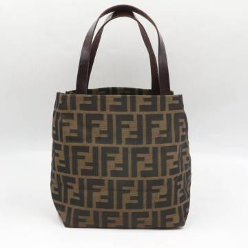 ★FENDI フェンディ 15978 ズッカ柄 ナイロンキャンバス&times;レザー ハンドバッグ トート レディース カーキ系