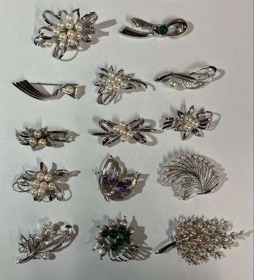 【1Li-11】SVパール 真珠 ブローチ まとめ 14点 SILVER STERLING 刻印 総重量 石込み 約138g シルバー パール アクセサリー 現状品