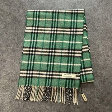 美USED スコットランド製 BURBERRY バーバリー ウール マフラー ストール ノバチェク/バーバリーチェック グリーン レディース