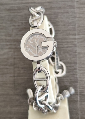 稼働品 GUCCI 107 レディース腕時計 花柄文字盤 オリジナルバンド 