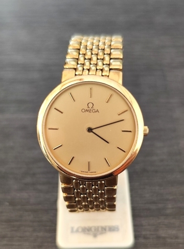 稼働品 OMEGA DEVILL メンズ腕時計 ゴールド文字盤 オリジナルバンド 