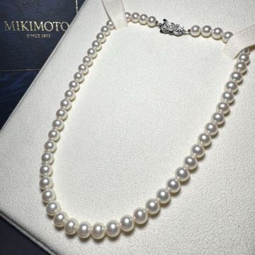 【現行クラスプ/K14WG】MIKIMOTO ミキモト アコヤ真珠 本真珠 あこや パール ネックレス ジュエリー 7.5mm pearl gold M刻印 美品