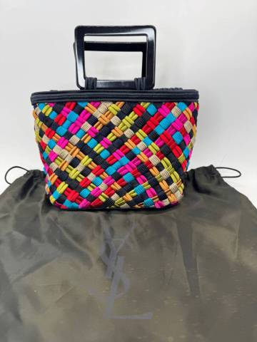 美品 イヴ・サンローラン マルチカラー ヴィンテージ 編み込み ミニトートバッグ P2741