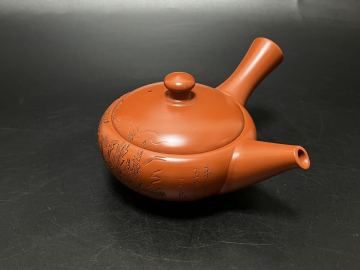 煎茶道具 常滑焼 間野舜園 朱泥 急須 茶注 杜泉刻 東海道五十三次 三島 横手急須 茶器 茶道具