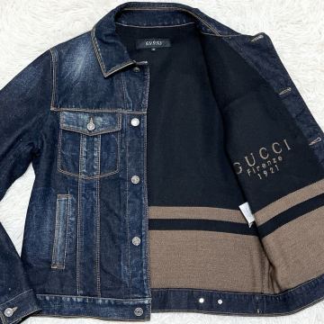 極美品 XLサイズ トムフォード期 グッチ GUCCI デニムジャケット Gジャン ブルゾン シェリーライン ワニ側クロコ メンズ 裏地 GG 