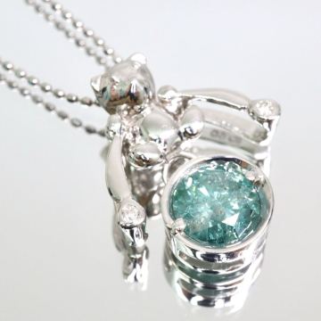 1ctUP!!K18WG!!1.05/0.03ct!!◆天然ダイヤモンドネックレス◆M 約3.9g 約39.0cm color diamond necklace ブルー クマ ベアー EG9/EH1 M336