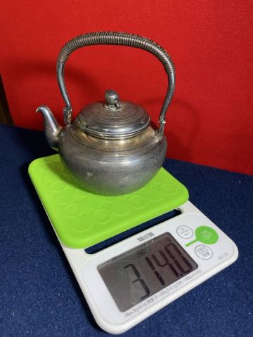 カ‐３【 純銀製 時代物 銀瓶 ( 314ｇ ) 箱付き 】＞銀製品 アンテーク ビンテージ 古美術品 煎茶道具 茶器 急須 工芸品 