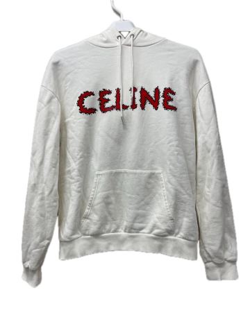 ★1円～ 正規品 CELINE セリーヌ ロゴ パーカー フーディ ホワイト スタッズ装飾 Mサイズ 希少デザイン 現状品