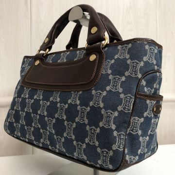 極美品 セリーヌ CELINE ハンドバッグ ブギーバッグ トリオンフ デニム パリマカダム レザー 本革 ブラウン ロゴ 金具 レディース