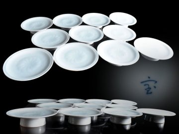 【雲】某有名コレクター買取品 青白磁 菊花 高台皿 11客 古美術品(快山 懐石料理道具)Y8371 LTgfvc