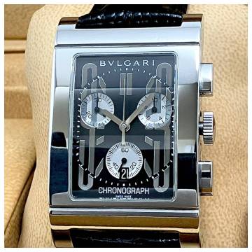 付属品、ベルト2種付き☆極美品のブルガリ時計☆新型レッタンゴロ・クロノ・メンズ☆RTC49S・電池交換済み☆