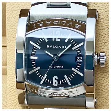 付属品付き☆極美品のブルガリ時計☆アショーマ・メンズ・青盤☆自動巻き☆AA44S☆