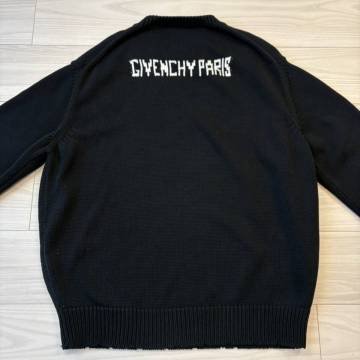 13『極美品・現行タグ』 GIVENCHY ジバンシー ジバンシィ メンズ ダメージ加工 4G クルーネック ニット セーター ブラック 黒 M相当