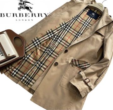 大きいサイズ ★超美品★ BURBERRY LONDON バーバリーロンドン ステンカラーコート トレンチコート スプリングコート ノバチェック 40