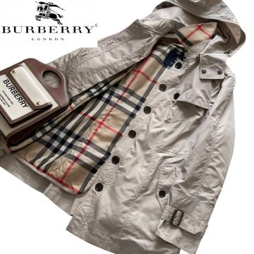大きいサイズ 美品 BURBERRY LONDON バーバリーロンドン フーデッドコート トレンチコート スプリングコート ライナー付き 46 15号