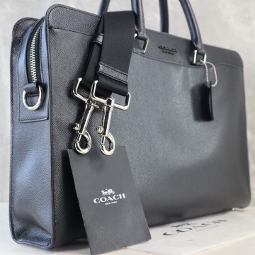 極美品 A4 PC コーチ COACH 2way 3室 メンズ ブリーフケース ベケット ビジネスバッグ レザー サフィアーノ 黒 斜め掛け 肩掛け ビジネス 